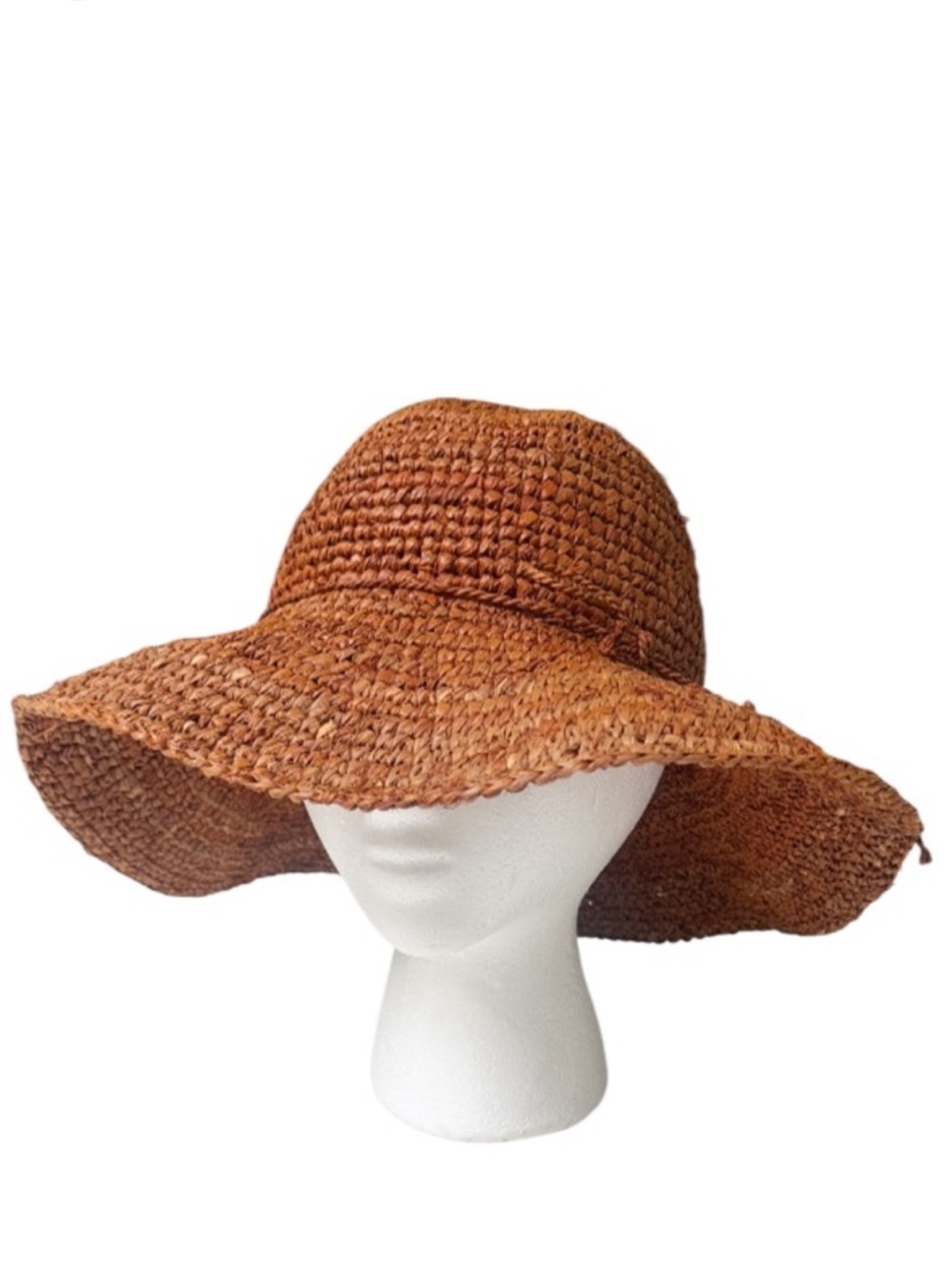 Tropical Trends brown woven natural straw wide brim floppy sun hat one size